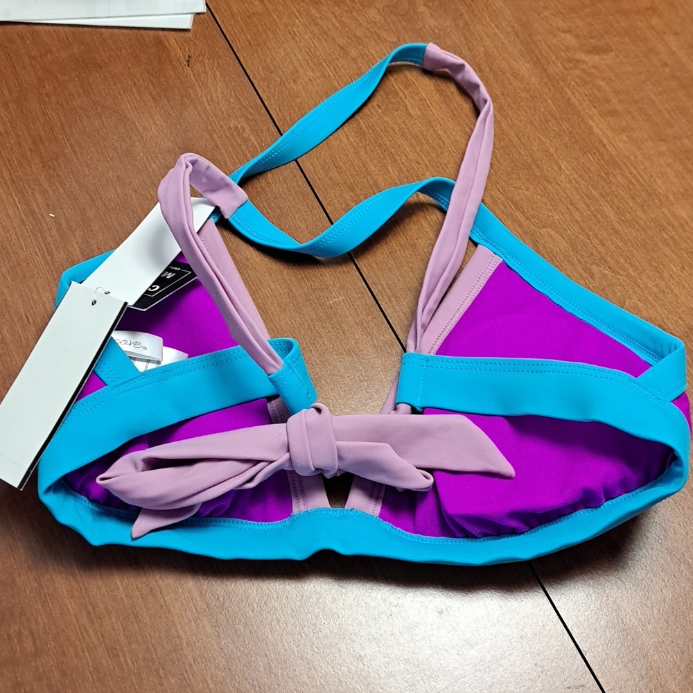 Salt + Cove Two-Piece Bikini in Magenta with Teal and Light Pink Trim L - Picture 4 of 6